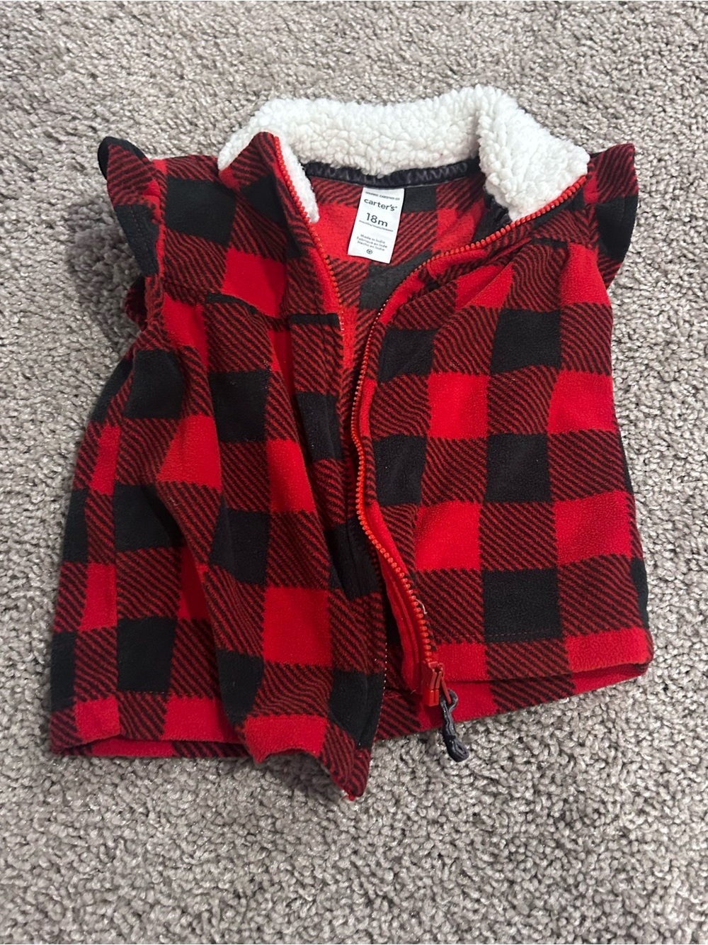 Carter's Red & Black Buffalo Plaid Sherpa-Trim Vest